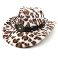 Cappello da cowboy western leopardato in ecopelliccia con cintura borchiata e fibbia a girasole - M (56-58cm) / Corona a Cuore Beige