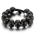 Men's gothic 316L stainless steel skull charm bracelet in polished black finish - Bright Black
