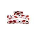 White rectangle hair claw clip featuring red lips and black heart patterns for women - White with Red Lips & Black Hearts