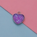 Macro shot of 13mm heart-shaped stainless steel pendant with purple glitter inlay - Purple Iridescent Style(8)
