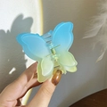 Blue and yellow gradient butterfly hair claw clip with a matte translucent finish - Blue Green Gradient