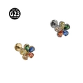 G23 titanium flower labret studs in gold and silver with colorful zircon crystals - NO-5 (Colorful Zirconia Flower)