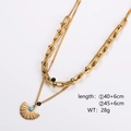 Collana a strati dorata con ciondolo a ventaglio turchese e maglie a forma di U - Oro