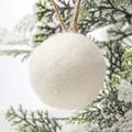 5cm white felt Christmas ball ornament with hemp rope hanging on a frosty pine branch - 5cm / White