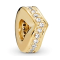 Golden heart-shaped metal charm with sparkling zircons for DIY bracelet or necklace - 032-Half Pave Heart