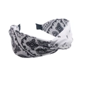 White headband with black paisley pattern featuring a retro bow twist knot design - Paisley Knot (FK-B363 White)