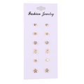 6-pair golden stud earring set featuring heart, star, and rabbit shapes with rhinestones - 71 Rabbit Style 10323