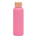 Pink matte stainless steel water bottle with natural bamboo lid in minimalist style - Matte Peach Red