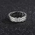 Adjustable S925 sterling silver ring with textured chain design in a bright finish - Besieged-Chain Woven