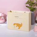 Beige cartoon dinosaur gift bag with white handles and Happy Dinosaur print - Yellow Dinosaur / Small (19.5*14.5*8.5)