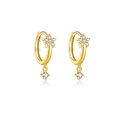 Eleganti orecchini a cerchio in argento S925 dorato con fiori e zirconi bianchi - Argento 925 / Oro (Pietra Bianca)