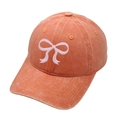 Terracotta orange washed cotton baseball cap with pink bow embroidery for women - M (56-58cm) / Orange