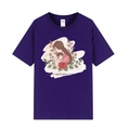 Short sleeve dark purple cotton T-shirt featuring a Happy Mother's Day floral print - Purple 317