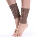 Brown cable knit leg warmers for women made of soft warm yarn in minimalist style - One Size / Khaki