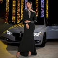 Slim fit black evening gown with sequined mesh details and elegant fishtail hemline - S / Black