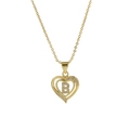18k gold heart-shaped brass pendant necklace featuring letter B with clear gemstones - Necklace B
