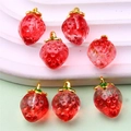 Mini DIY strawberry pendants in red resin and gold alloy for bracelets and necklaces - Style 58