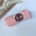 Pink pleated wrinkle cotton shawl with Fashion Cotton paper packaging on blue surface - Style #17