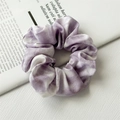 Purple tie-dye chiffon scrunchie with silk-like glossy finish on a white background - Tie-dye Purple Scrunchie
