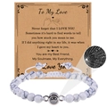 White marble stone bracelet with To My Love card and hidden I Love You projection - White Turquoise-6mm