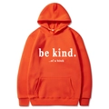 Bright orange oversized hoodie for men and women with bold be kind white slogan print - S / Orange