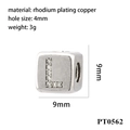 Detailed view of silver letter L charm bead with 4mm hole and inlaid zircon stones - Letter L (PT0562)