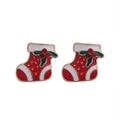 Cute Christmas stocking stud earrings with red enamel and small rhinestone details - Long Sock Style (F1333-11)