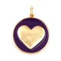 Golden round pendant with purple enamel heart detail for necklaces and bracelets - Purple Round Gold Heart Style ((M81 Heart Purple))