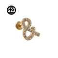 Piercing labret in titanio G23 dorato a forma di e commerciale con zirconi bianchi - & / Oro
