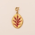 Detail of 18K gold plated horseshoe pendant with red enamel plant pattern and spring clasp - Red Coral Pattern Pendant