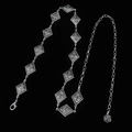 Silver vintage bohemian metal waist chain with engraved rhombus elements and rose pendant - Silver Rhombus Engraved Rose (Style 2)
