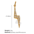 Golden lightning bolt pendant in stainless steel with rhinestones, 21.8mm length - Gold Lightning Pendant