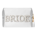 White faux leather bridal cosmetic bag with pearl and rhinestone BRIDE lettering decor - BRIDE / Large (20.5*12*8CM) / White