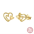 925 sterling silver heart earrings in gold with yellow gemstone heart shaped accents - Yellow Heart Double Stud - Gold