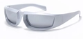 Futuristic silver wraparound Y2K sports sunglasses for women with metallic finish - Shiny Silver Frame Silver Reflective Lens