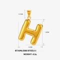 Chubby 18K gold plated stainless steel letter H pendant with detailed size specifications - Letter H - Gold