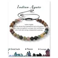 Adjustable 6mm Indian Agate beaded bracelet with handmade braided cord for luck and peace - India Agate