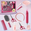 Kids hair salon play set with toy hairdryer and accessories in pink and purple - 11pcs Blow Dryer Display Box Set