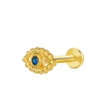 Golden Labret stud with Evil Eye design and a central blue gemstone detail - Gold Blue Stone Eye (K-947)