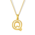Halskette aus vergoldetem Titanstahl mit einem Q-Buchstaben-Anhänger und weißer Muschel - Buchstabe Q(S-P003-Q)