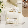 Cream white and gold multifunctional tissue box with storage for remotes, 22.5x17.5x13cm - Multi-functional Extra Thick / Cream White Gold