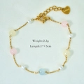 Macro detail of colorful natural stone beaded bracelet with heart charm and s.steel tag - Multicolor Stone Style (3029) / Gold
