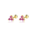 Pair of S925 silver stud earrings with triangle pink zircon in gold finish - 925 Silver / Gold With Rose Red Zirconia