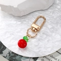 Handmade cherry keychain with red resin fruit and golden metal spring clasp charm - Red Apple