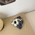 Floral and polka dot drawstring pouch in navy blue fabric for cosmetic storage - 14cm*16cm / Large Black Flower