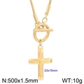 Gold stainless steel cross pendant necklace with OT toggle clasp and snake chain - Gold (KN236382-Z)