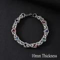 10mm Byzantine stainless steel chain bracelet with colorful crystal beads and lobster clasp - 21cm / Silver/10mm Colorful Beads Inset Bracelet