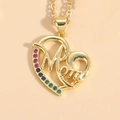 Golden heart-shaped 'Mom' pendant necklace with vibrant multi-colored zircon stones - XL2135#1/Colorful Zircon Heart Mom