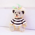 Golden alloy teddy bear keychain with sparkling crystals and black white stripes - Black Stripe