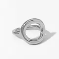 Polished stainless steel geometric hollow round ring with adjustable open band in silver - Hollow Geometric Open Ring (B588) / Silver
